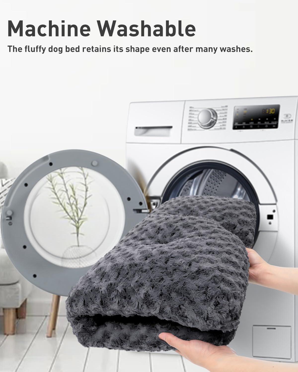 KSIIA Extra Large Dog Bed Washable, XL Calming Crate Mattress with Non Skid Bottom, Fluffy Anti Anxiety Dog Beds, Pet Pillow Cushion, Dark Grey, 105x70x9cm