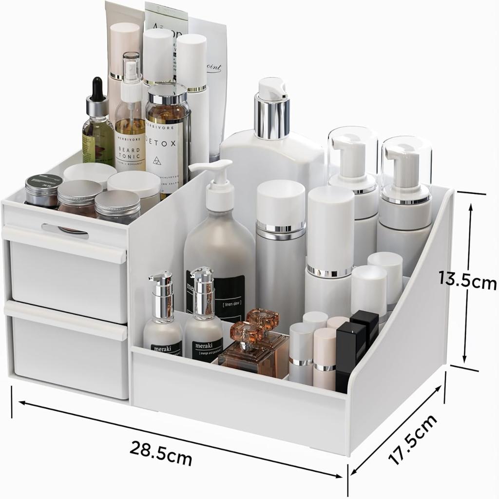 DancesCat Makeup Organizer Storage Drawers, Large Capacity Cosmetic Organisers for Lipsticks, Jewelry, Nail Care, Skincare Organiser for Vanity, Ideal Desk Organizer for Dresser and Bathroom (White)