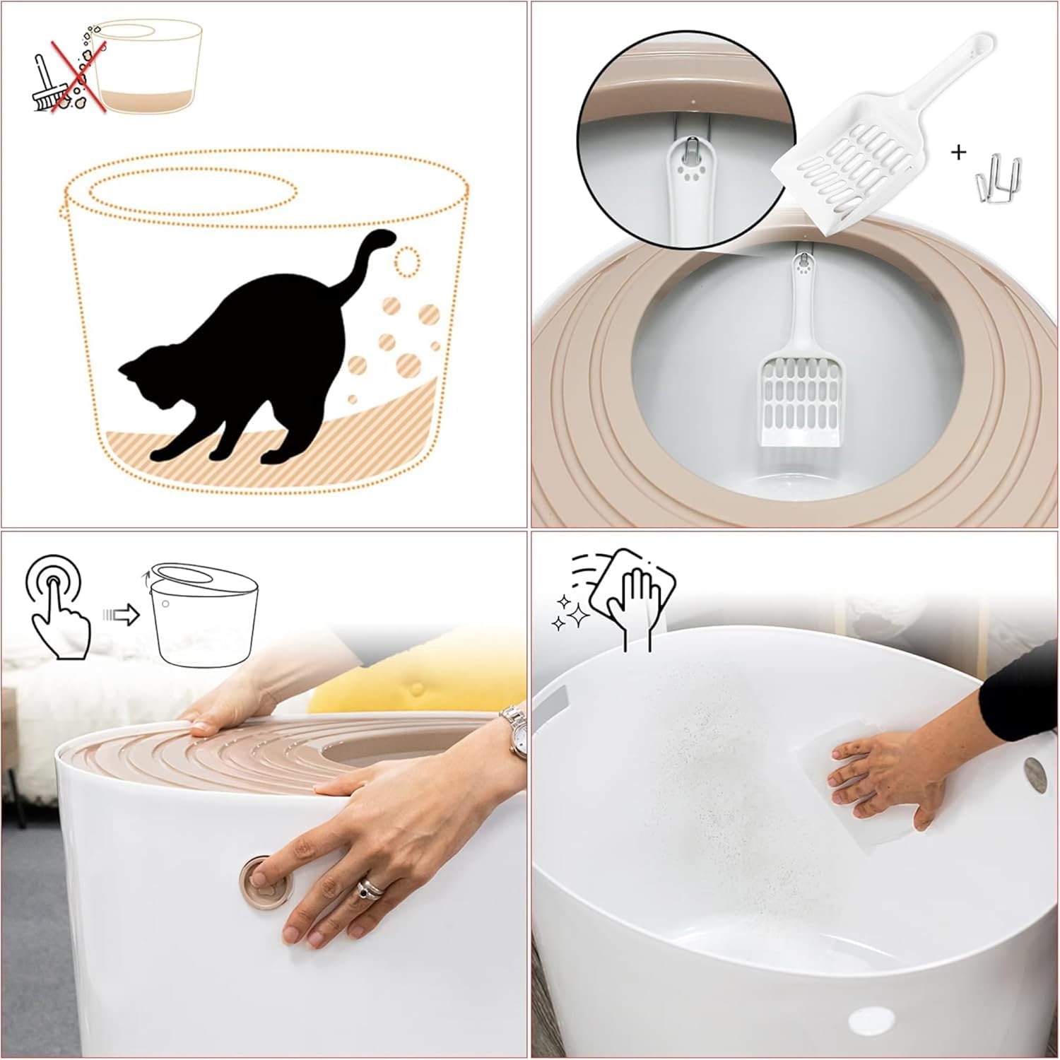 Iris Ohyama Cat Litter Box with Scoop, Up to 7kg, Beige, Top Entry, Cat Litter Tray, Enclosed, For Kitten, High Sided, Hooded, Large, Jumbo, BPA Free, Deep, Easy to Clean, PUNT-530