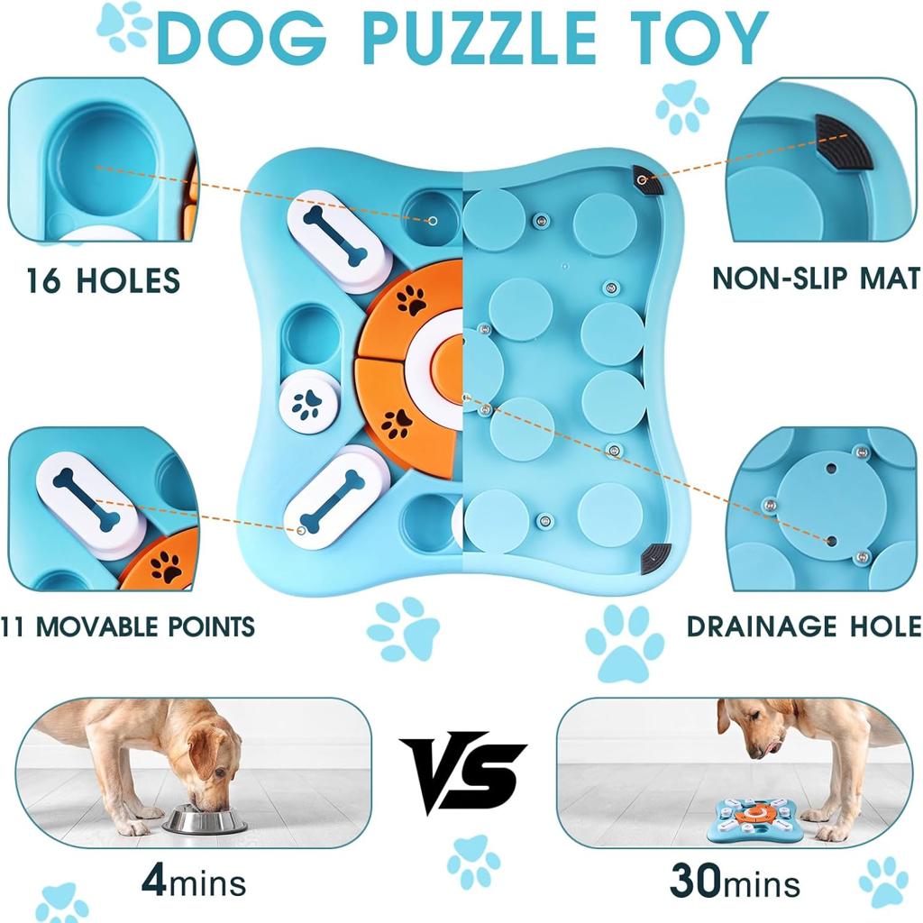 YETEE Interactive Dog Puzzle Feeder, Treat Dispenser Dog Puzzle Toys with Squeaker & Non-Slip, Slow Feeder Bowl for Mental Enrichment, IQ Training & Anxiety Relief (Style 1)