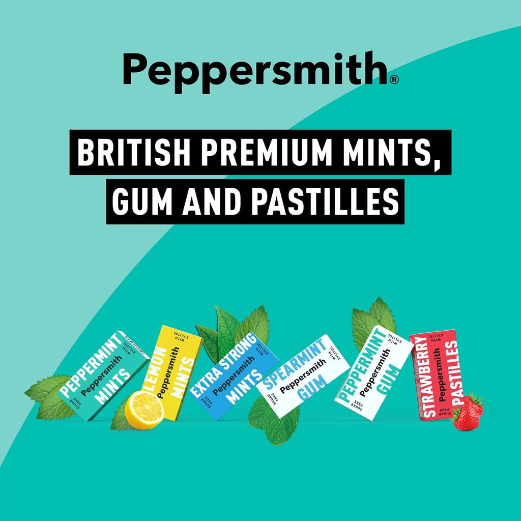Peppersmith - British Peppermint Mints - 100% Plant Based Xylitol - Breath Freshener - Sugar Free Mints - Benefits Oral Health - Pocket Packs - 12x15g Brand: Peppersmith