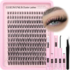 Goddvenus Individual Eyelashes Wispy Lash Clusters Kit D Curl Eyelashes Individual Kit Natural Lash Extension Kit with Russian Cluster Lashes Glue Bond and Seal and Lash Tweezers (D Curl 192pcs)