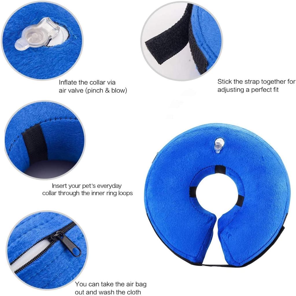 Inflatable Pet Protection Cover Recovery Collar Pet Collar Cone Soft Adjustable Comfy Quick Release Dog Donut Collar Washable Protective Collar for Dogs Cats to Stop Licking Wounds（M）