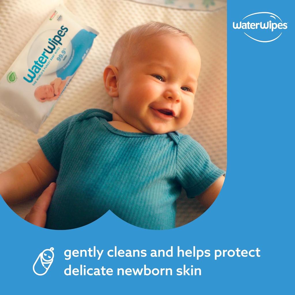 WaterWipes Plastic-Free Original Baby Wipes, 1080 Count (18 packs), 99.9% Water Based Wipes, Unscented for Sensitive Skin (Packaging may vary)