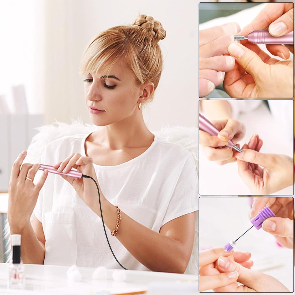 Electric Nail Files, Professional Nail Drill Machine, 20000RPM Adjustable Speed Manicure Pedicure Set with 6 Drill Bits, Low Vibration Low Noise Electric Nail Drill for Gel/Acrylic Nails for Beginner