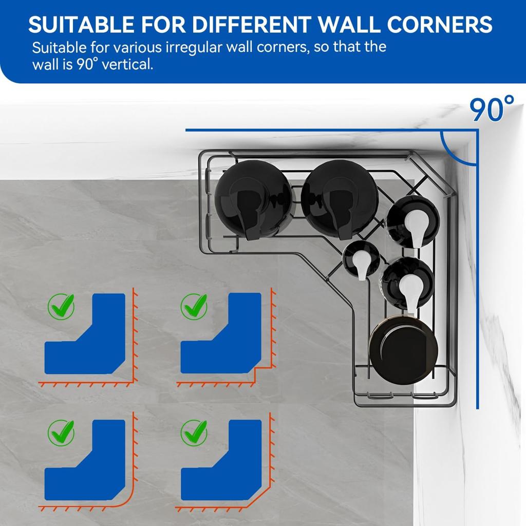 Shower Caddy, 2 Pack Black Bathroom Shelves, Adhesive Shelf Storage No Drilling, Shower Organiser, Rust-Resistant Caddy Corner, Soap Holder, Bathroom Accessory