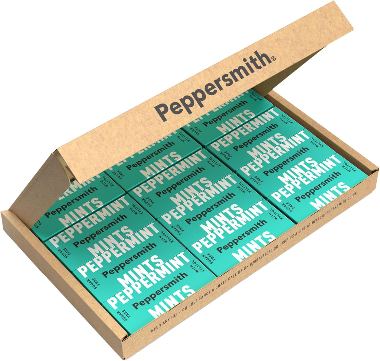 Peppersmith - British Peppermint Mints - 100% Plant Based Xylitol - Breath Freshener - Sugar Free Mints - Benefits Oral Health - Pocket Packs - 12x15g Brand: Peppersmith