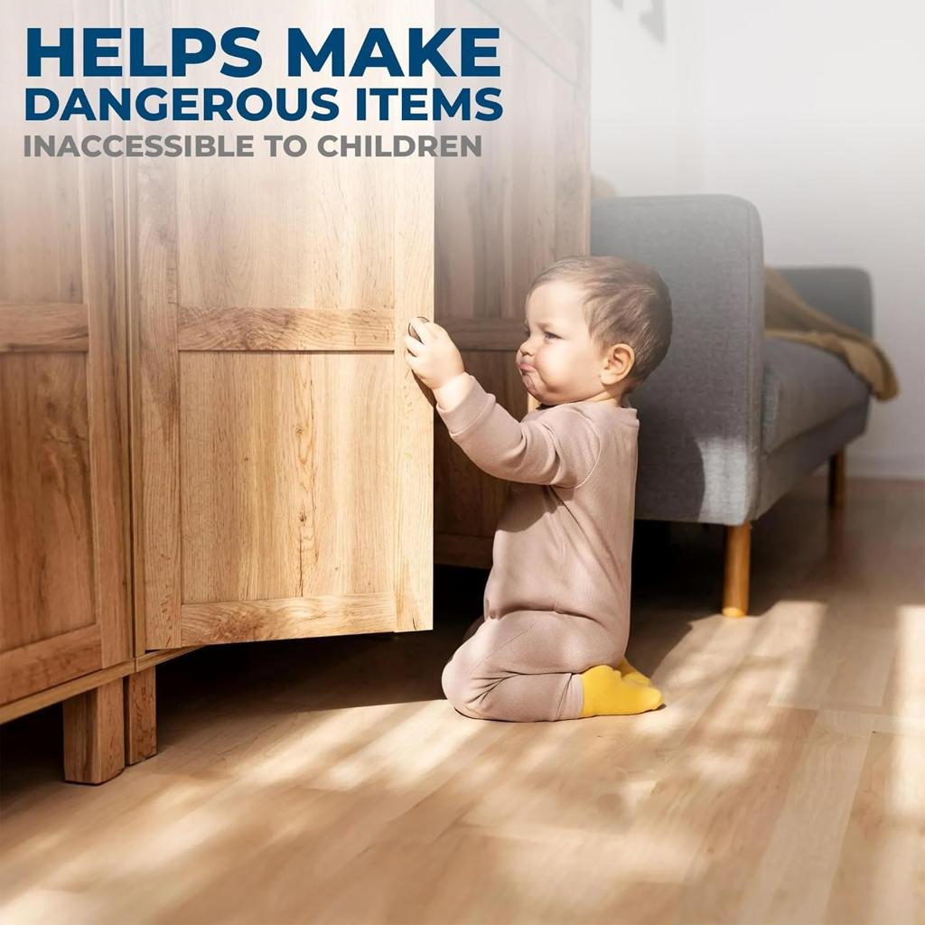 Hoffenbach Magnetic Child Lock with Mounting Aid - Cupboard Lock - Invisible Drawer Lock - for Baby and Children (White, 12 Magnets + 3 Keys)