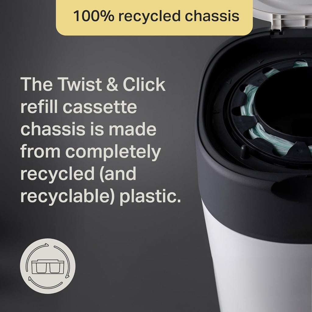 Tommee Tippee Twist and Click Poubelle à Couches de Taille XL, Pouvant Contenir Jusqu’à 60 Couches, Système Plus Respectueux de l’Environnement, Comprend 1x Recharge avec GREENFILM Antibactérien d’Origine Durable
