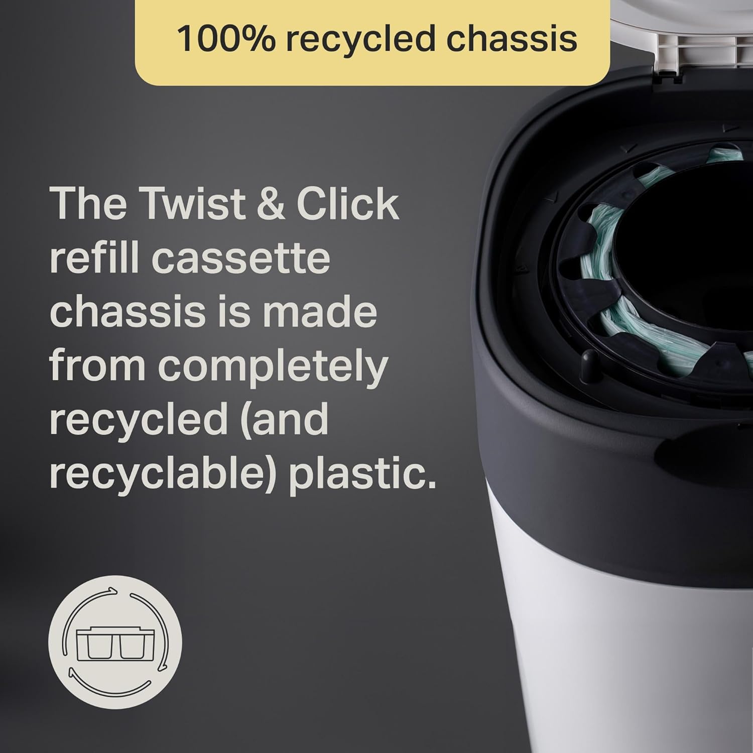 Tommee Tippee Twist and Click Poubelle à Couches de Taille XL, Pouvant Contenir Jusqu’à 60 Couches, Système Plus Respectueux de l’Environnement, Comprend 1x Recharge avec GREENFILM Antibactérien d’Origine Durable
