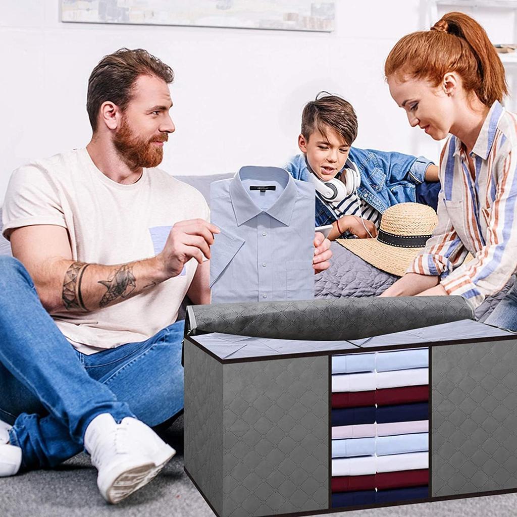 Maigacy Clothes Storage Bag 4Pack 90L Large Capacity Solution Organizer For Clothes, Duvets, Comforters, Blankets, Bedding With Zip And Clear Window Reinforced Handle Thick Breathable Fabric