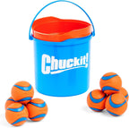 ChuckIt! Ultra Ball Dog Toy Chuckit Bucket Durable Rubber Dog Ball and Bucket High Bounce Floating Chuck It Launcher Compatible Toy Balls For Dogs with Carrier, 8 Pack, Medium
