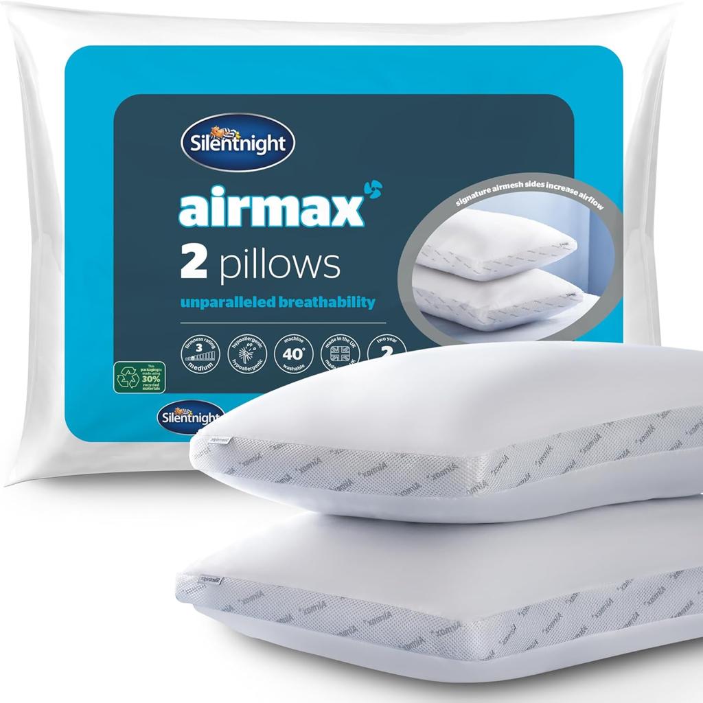 Silentnight Airmax Pillow Pack of 2 – Air Mesh Sides Maximising Airflow Preventing Overheating for a Cool Night's Sleep – Machine Washable and Hypoallergenic Bed Pillow 2 Pack