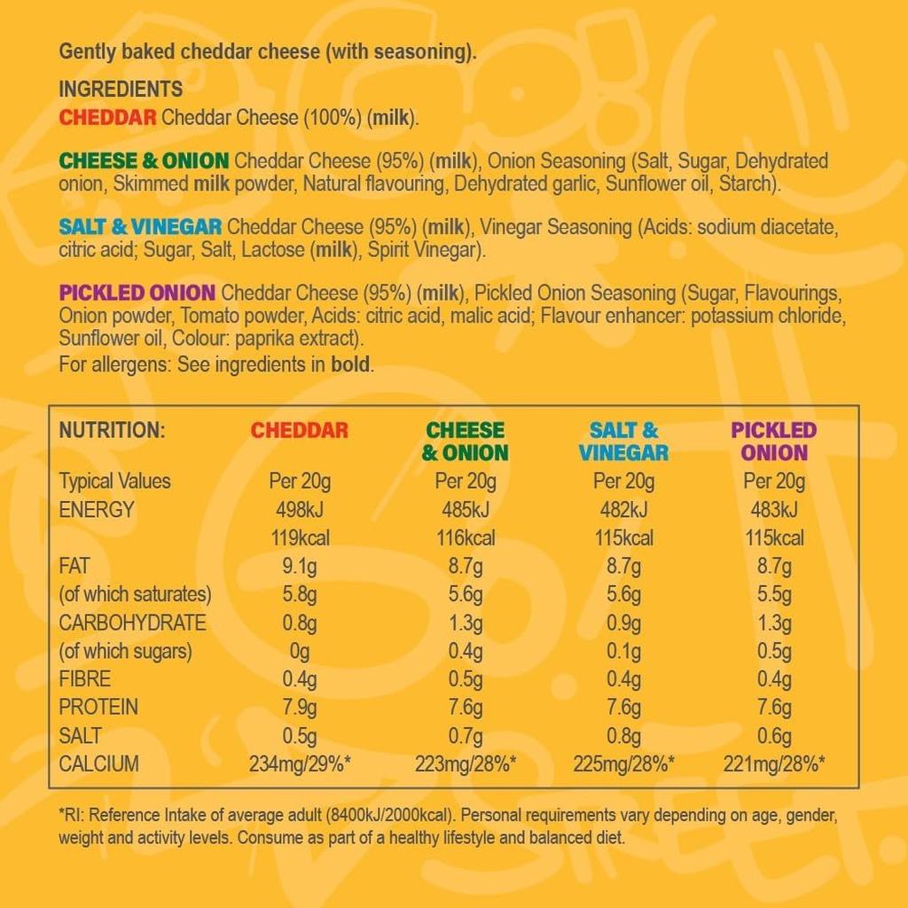 CheeseO's Crunchy Baked Cheddar Bites - Keto Snacks - High-Protein Cheese Snacks - Variety Multipack 12x20g - Low Carb -Gluten Free - Vegetarian