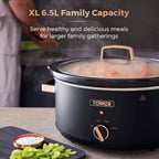 Tower T16043BLK Cavaletto 6.5 Litre Slow Cooker with 3 Heat Settings, Cool Touch Handles, Black and Rose Gold