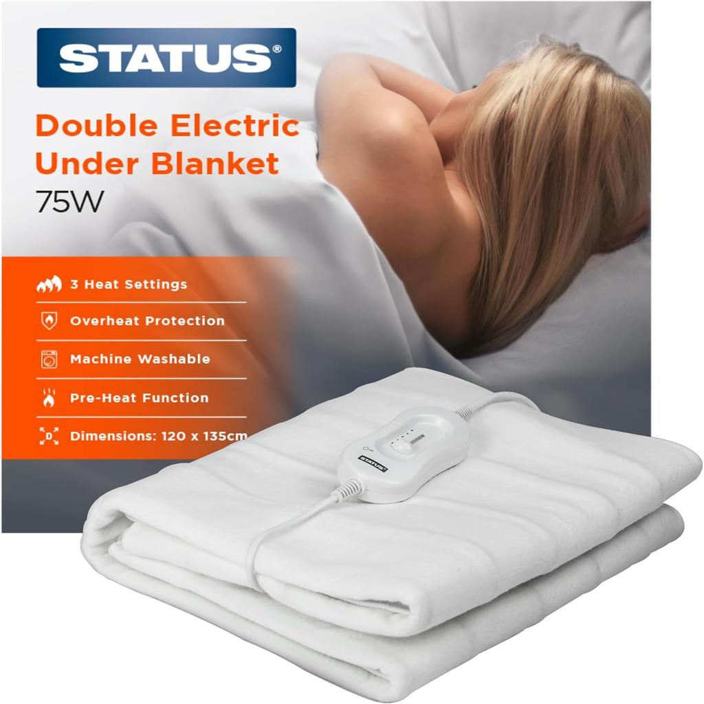 STATUS Double Electric Blanket | 70W 3 Heat Setting Electric Under Blanket | DEB1PKB