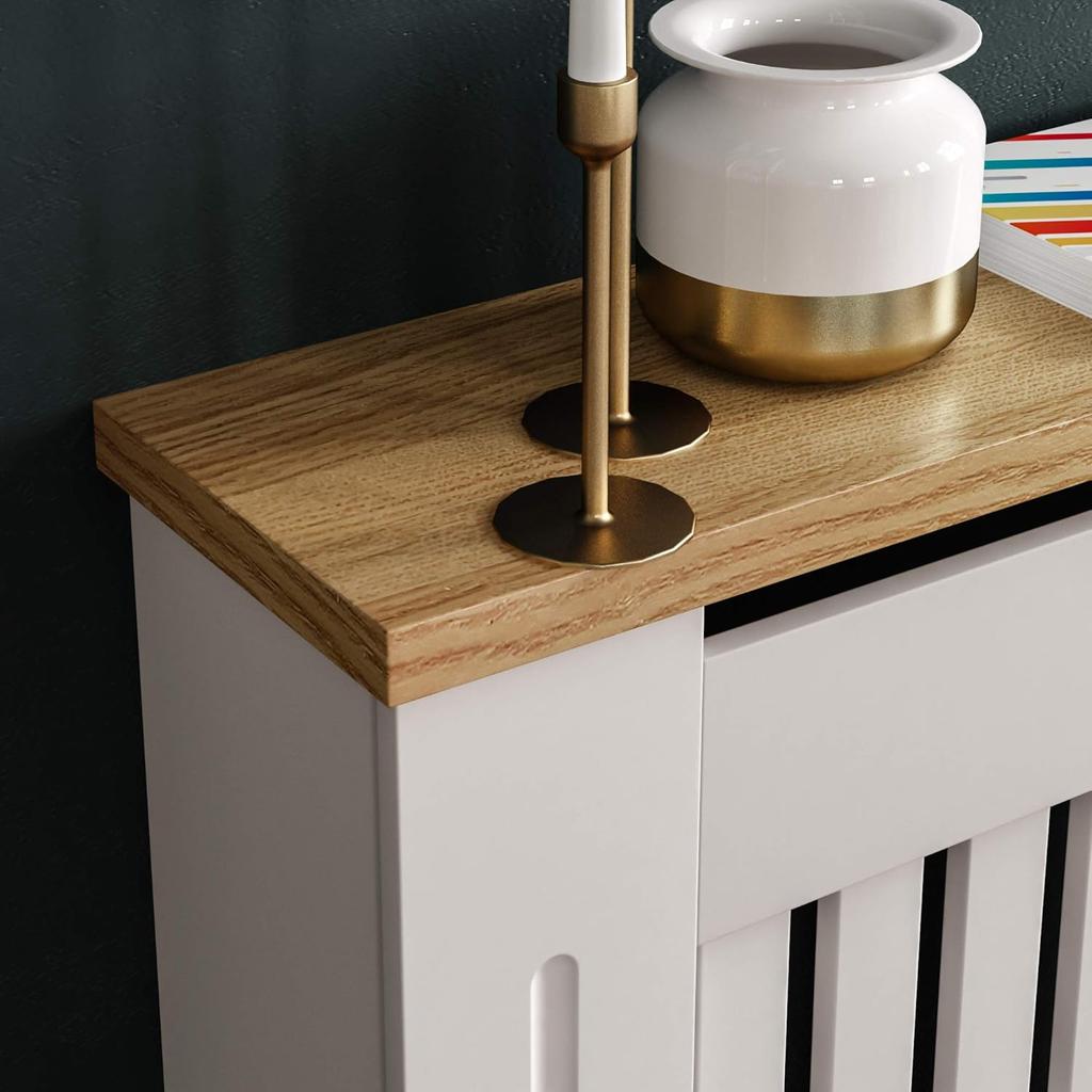 Vida Designs Arlington Radiator Cover White Modern Painted MDF Cabinet, Slats, Grill, Wood Top Shelf, Medium (H: 83.3 / W: 111 / D: 19 cm)