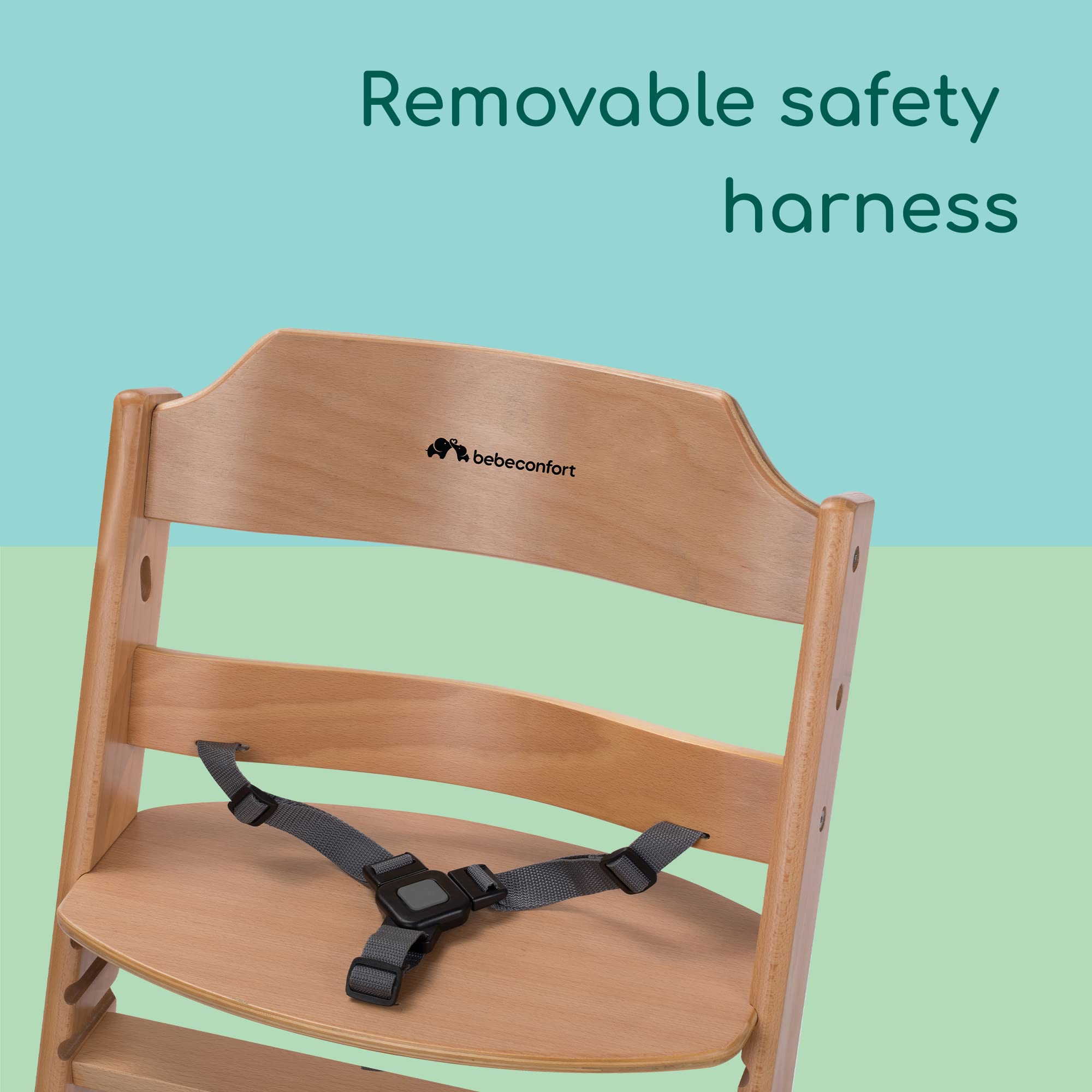 Bebeconfort Timba Evolutive Wooden High Chair, 6 Months-99 Years, Up to 110 kg, Baby High Chair, Removable Tray, Adjustable Seat & Footrest, 3-point Safety Harness, Fits Timba Baby, Natural Wood