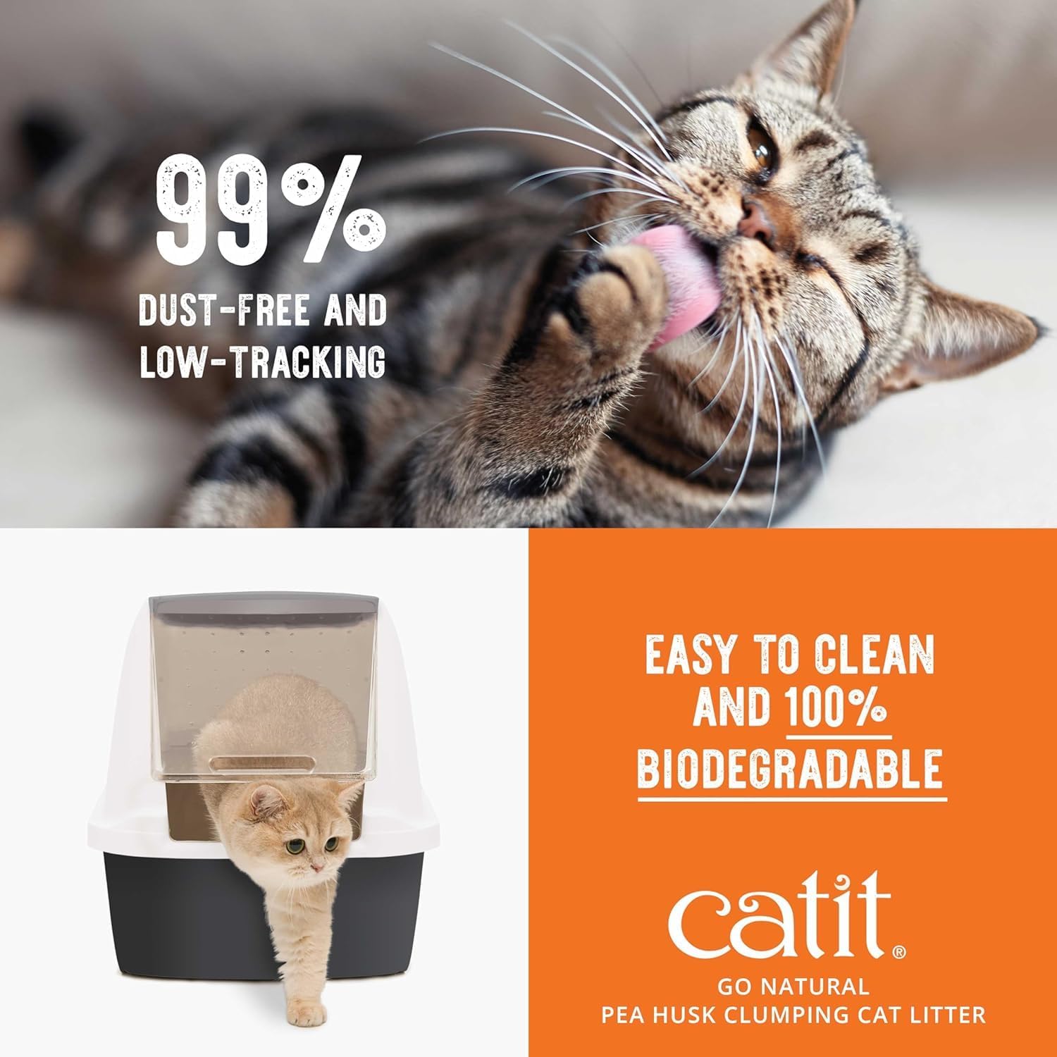 Catit Go Natural Lavender Scented Pea Husk Clumping Cat Litter, Deodorising, 99.9% Dust-Free, Fast Clumping Cat Litter, Plant-Based Litter for Cats & Kittens, 5.6kg (2 x 2.8kg)
