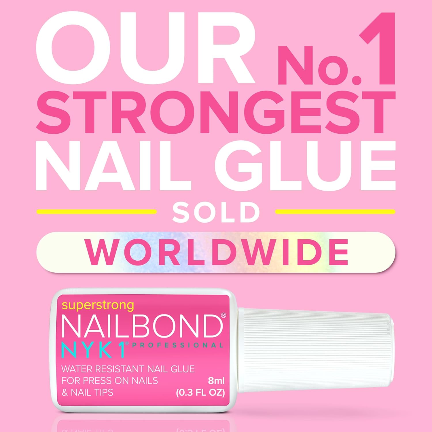 Super Strong Nail Glue for Press On Nails, Tips & False Nails (8ml) NYK1 NailBond Brush On Nail Glue Extra Strong for Press Ons, Tips & Acrylics - Long Lasting, Maximum Strength, Mess-Free Application