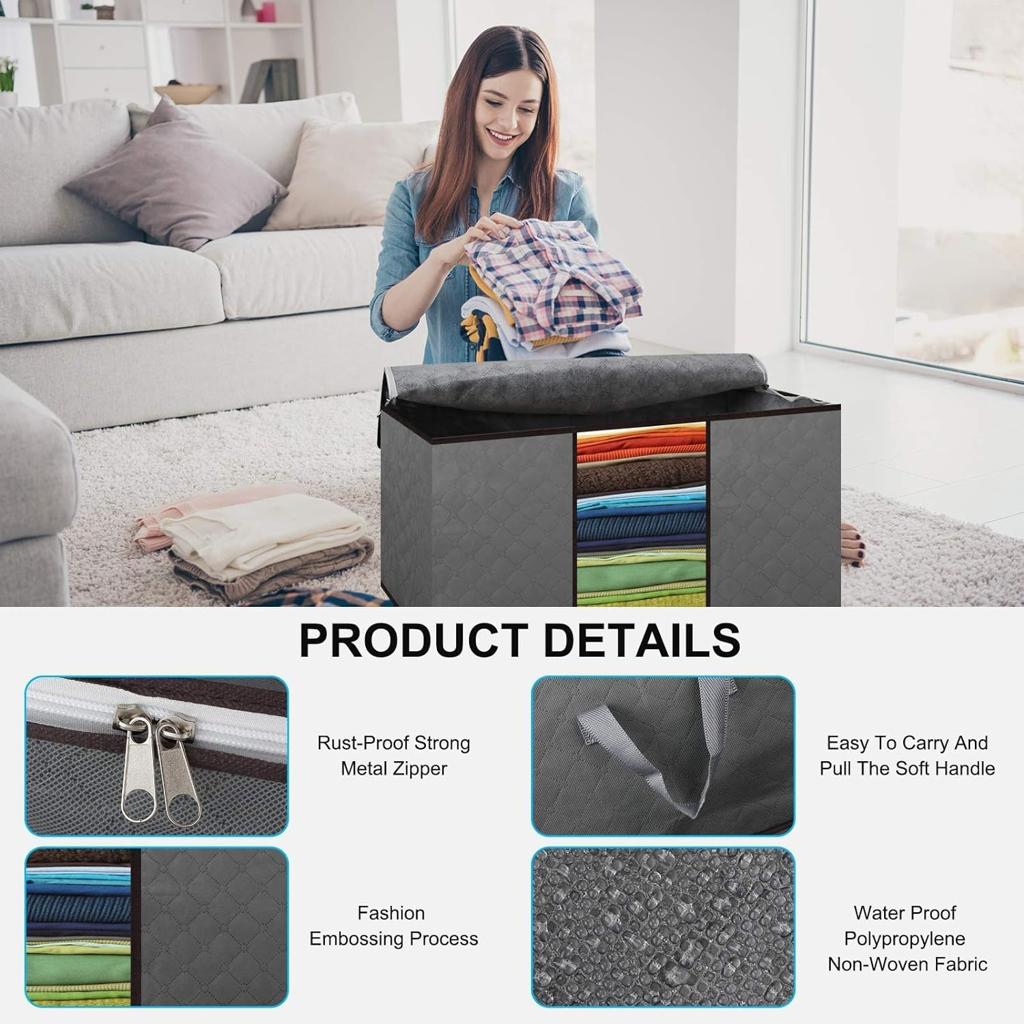 Maigacy Clothes Storage Bag 4Pack 90L Large Capacity Solution Organizer For Clothes, Duvets, Comforters, Blankets, Bedding With Zip And Clear Window Reinforced Handle Thick Breathable Fabric