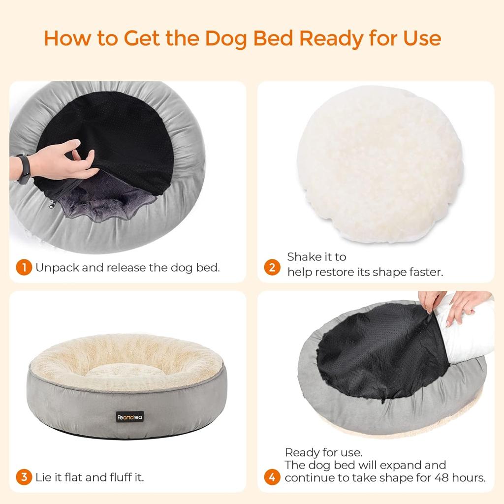 Feandrea PGW050G01 Doughnut Dog Bed/Cat Bed Diameter 50 cm Light Grey
