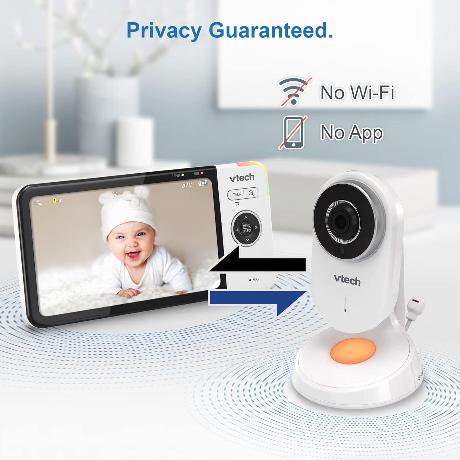 VTech VM818HD Baby Monitor with Camera,HD No-Glare Night Vision,Video Baby Monitor with 5'' 720p HD Display,Night Light,110°Wide-Angle View,True-Colour Day Vision 300m Range,2-Way Talk White