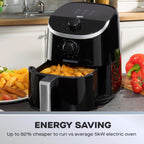 Daewoo 2L Compact Manual Air Fryer – Space-Saving Mini Air Fryer with 80-200°C Temperature Control, 30-Minute Timer, Energy Efficient, Oil-Free Cooking, Healthy Frying for Small Households