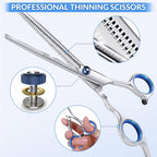 Gimars Professional 5 in 1 Dog Grooming Scissors, 4CR with Round Safety Tip, Heavy Duty Titanium Coating, Straight and Thinning and Curved Scissors