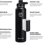 HydroPal Vacuum Insulated Stainless Steel Water Bottle, 1200ml/1000ml/750ml- 2 Lids (Straw Lid and Spout Lid), 2 Straws Water Bottle for 12 Hours Hot & 24 Hours Cold Drinks, Great for Work, Travel