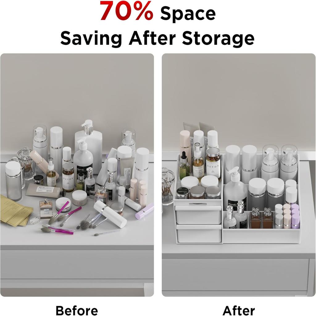 DancesCat Makeup Organizer Storage Drawers, Large Capacity Cosmetic Organisers for Lipsticks, Jewelry, Nail Care, Skincare Organiser for Vanity, Ideal Desk Organizer for Dresser and Bathroom (White)