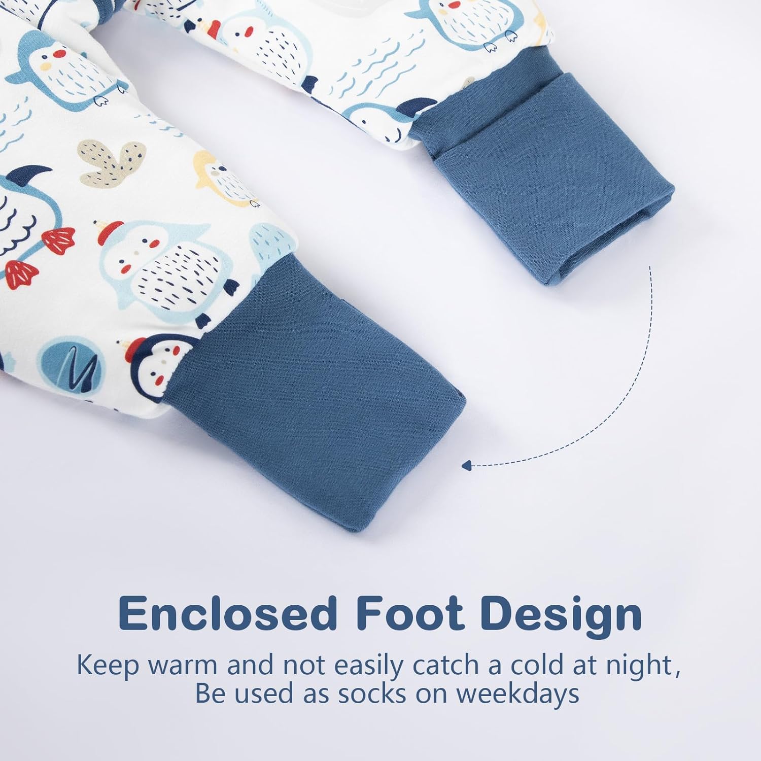 MIKAFEN Baby Winter Sleeping Bag with Feet,100% Cotton Kids Sleeping Bag 2.5Tog with Legs, Blue Penguin 80cm/18-36months