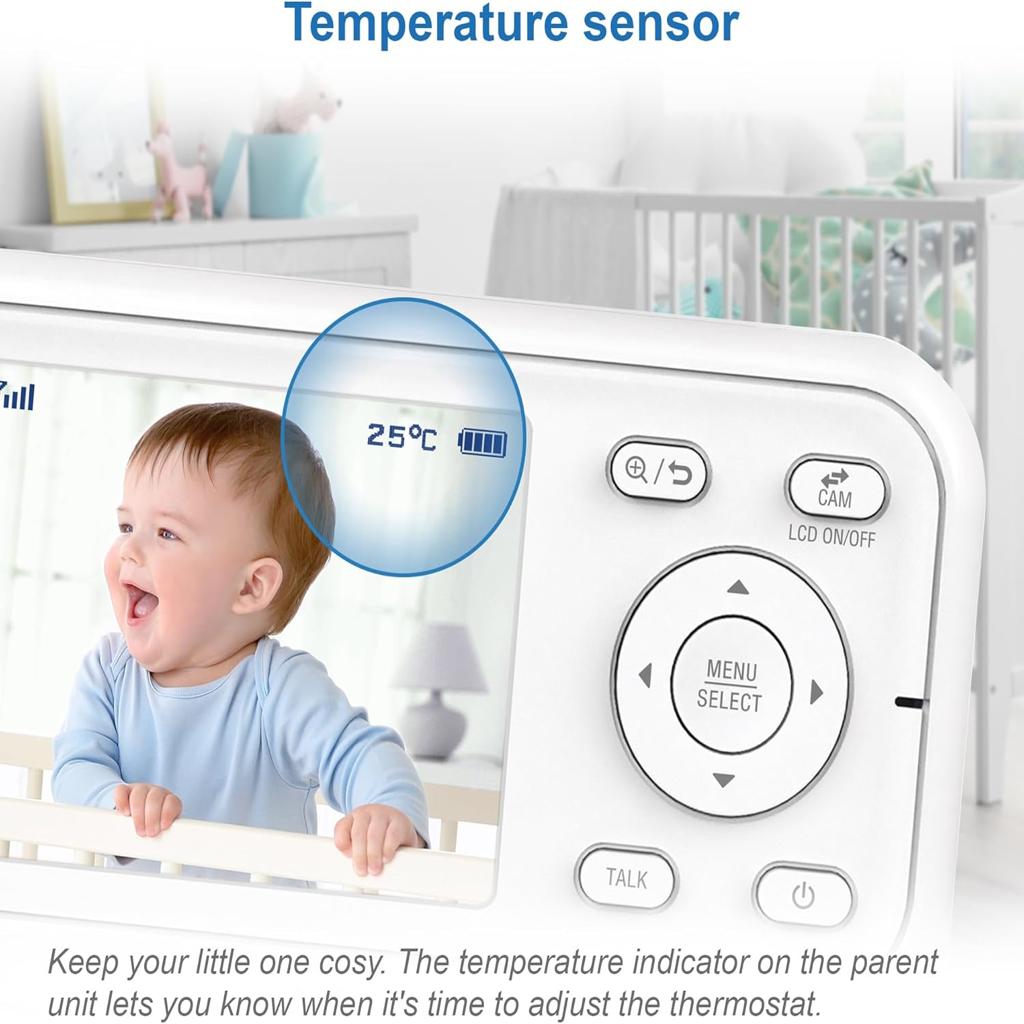 VTech VM3250 Video Baby Monitor with Camera,300m Long Range, Baby Monitor with 2.8"LCD Screen,Up to 19-hr Video Streaming,Night Vision,Secured Transmission,Temperature Sensor,Soothing Sounds,2X Zoom
