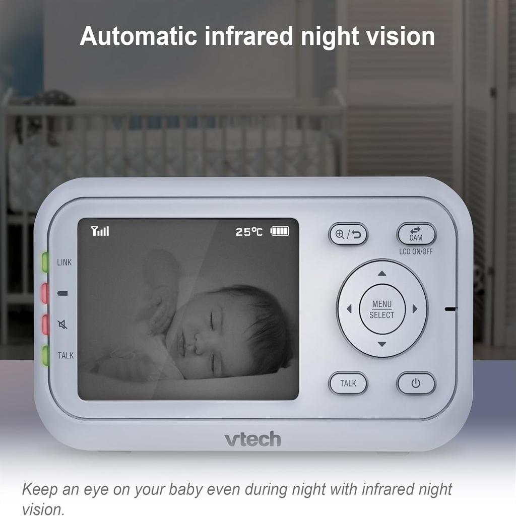 VTech VM3250 Video Baby Monitor with Camera,300m Long Range, Baby Monitor with 2.8"LCD Screen,Up to 19-hr Video Streaming,Night Vision,Secured Transmission,Temperature Sensor,Soothing Sounds,2X Zoom