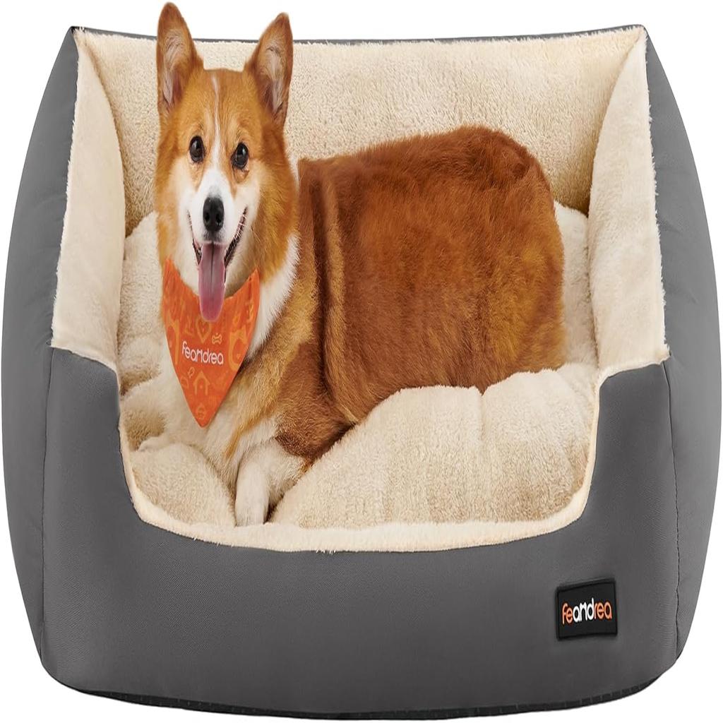 Feandrea Dog Bed Large Washable, Soft Cosy Grey Dog Sofa Bed Puppy Bed for Medium Large Dogs, Removable Reversible Cushion Dog Beds Pet Bed, 85 x 65 x 21 cm, Dark Grey PGW004G01