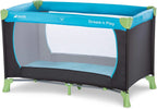 Travel Cot 120 x 60 cm from Birth to 15 kg, 3-Part Travel Bed with Folding Mattress and Carry Bag, Tilt-Resistant, Waterblue