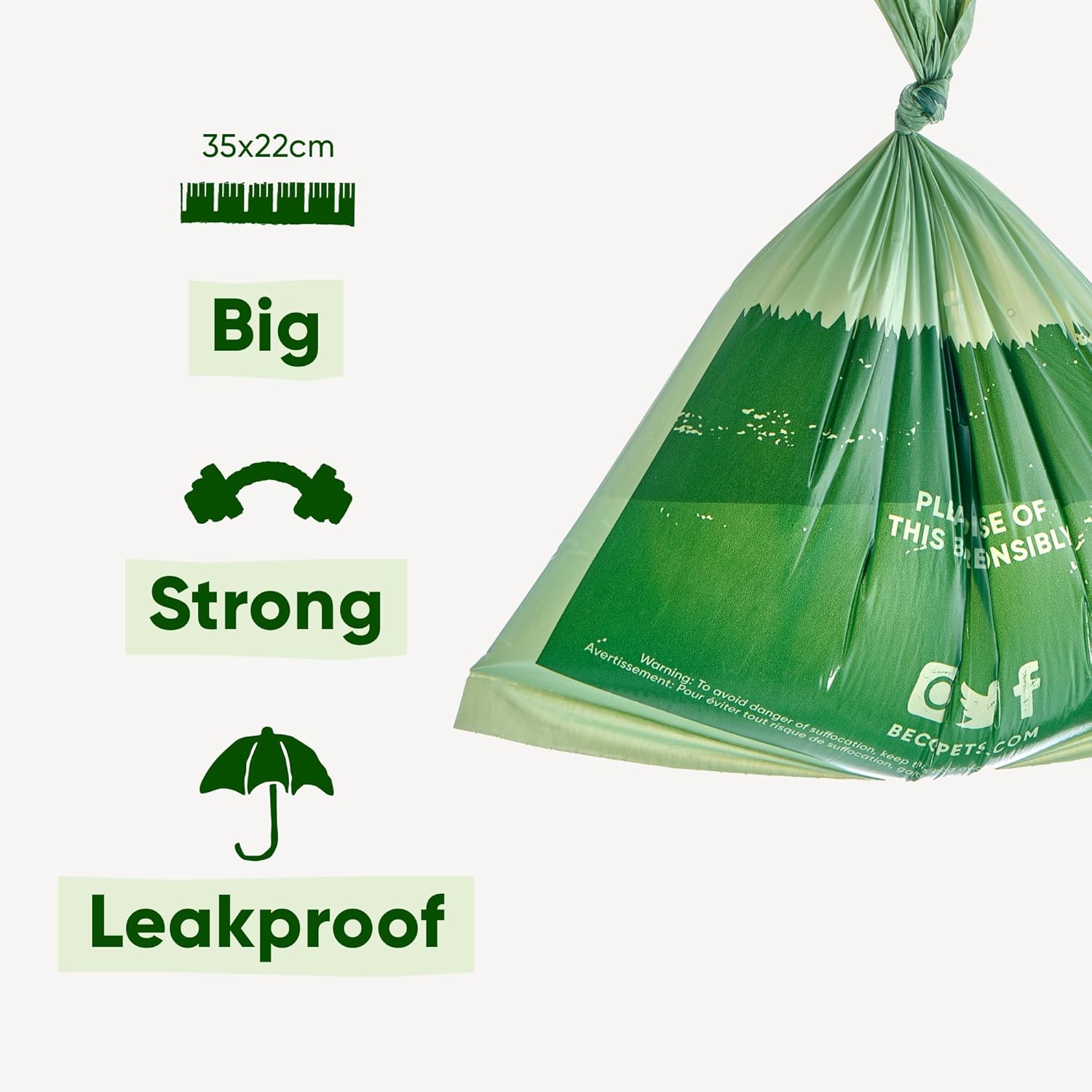 Beco Strong & Large Poop Bags - 270 Bags (18 Rolls of 15) - Unscented - Dispenser Compatible Dog Poo Bags [Energy Class A]