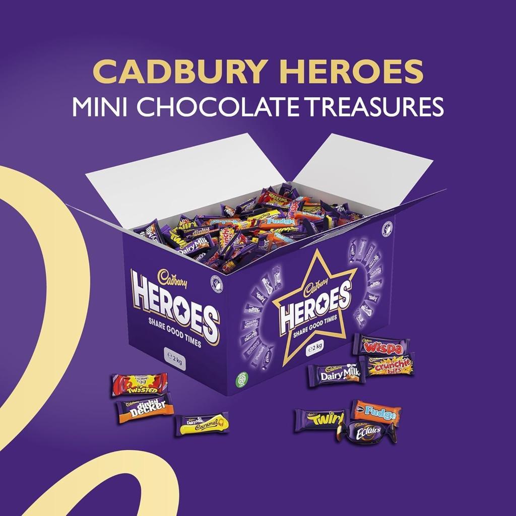 Cadbury Heroes Chocolate Bulk Share Box, Assorted Mini-Size Milk Chocolate Bars, 2 kg (Pack of 1)