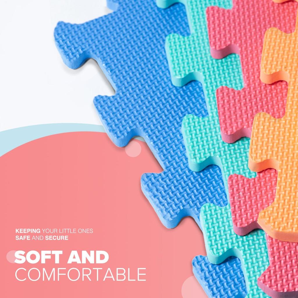 kidoola Foam Baby Play Mat (29x29cm) – Thick & Soft EVA Foam Interlocking Floor Tile Matting for Children – Large Multi Colour, Safe & Comfortable 7mm Thick Play Flooring (9pc)