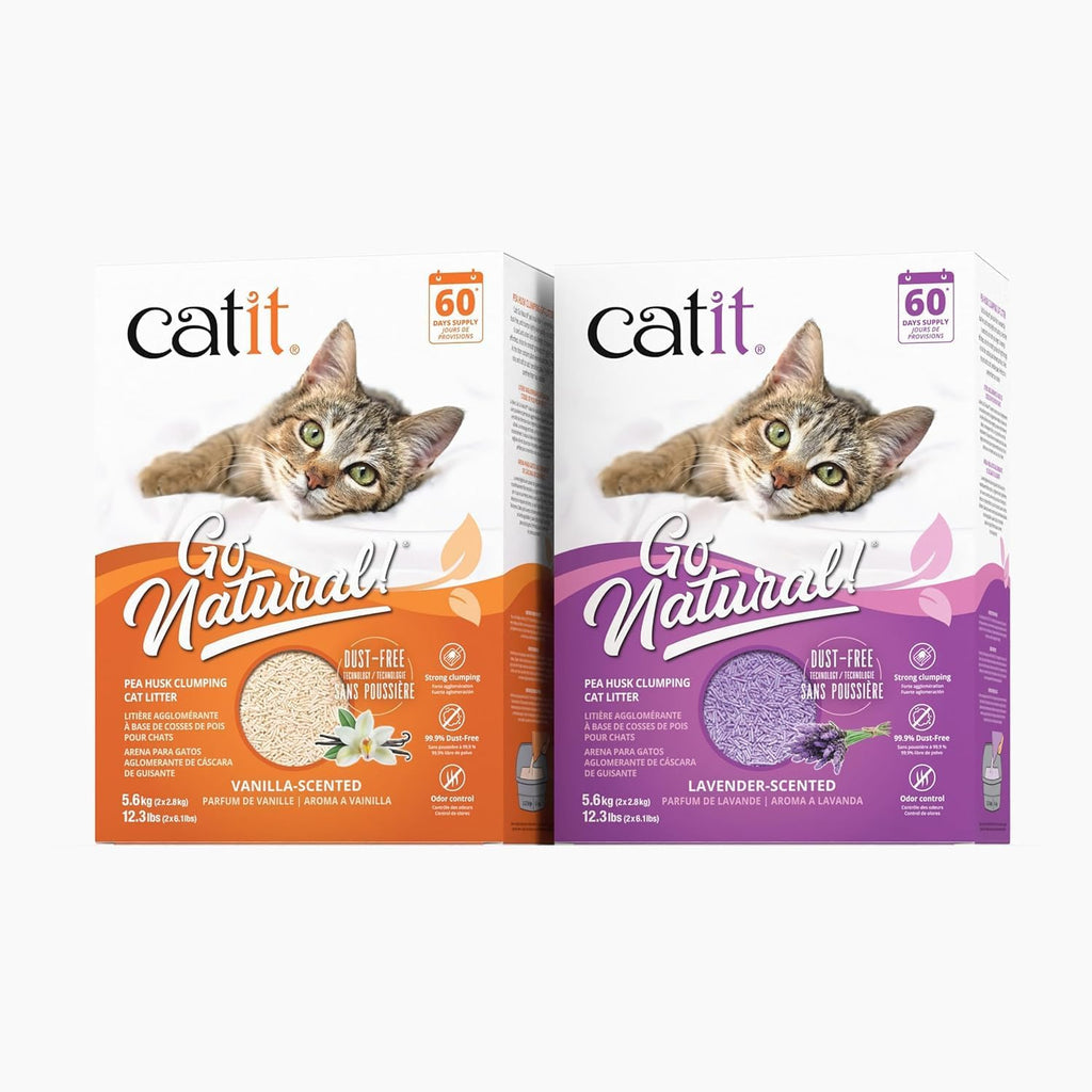 Catit Go Natural Lavender Scented Pea Husk Clumping Cat Litter, Deodorising, 99.9% Dust-Free, Fast Clumping Cat Litter, Plant-Based Litter for Cats & Kittens, 5.6kg (2 x 2.8kg)
