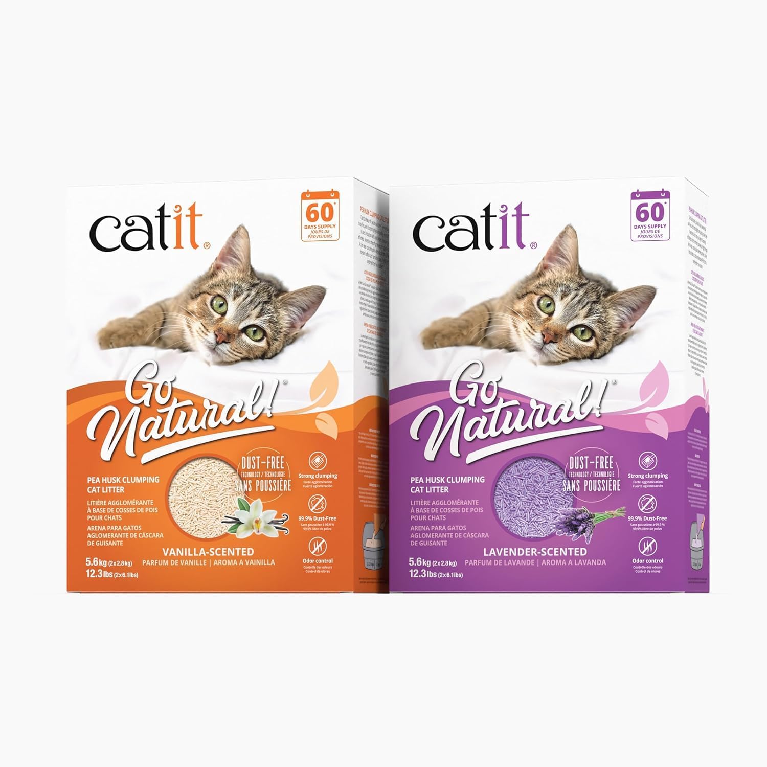 Catit Go Natural Lavender Scented Pea Husk Clumping Cat Litter, Deodorising, 99.9% Dust-Free, Fast Clumping Cat Litter, Plant-Based Litter for Cats & Kittens, 5.6kg (2 x 2.8kg)