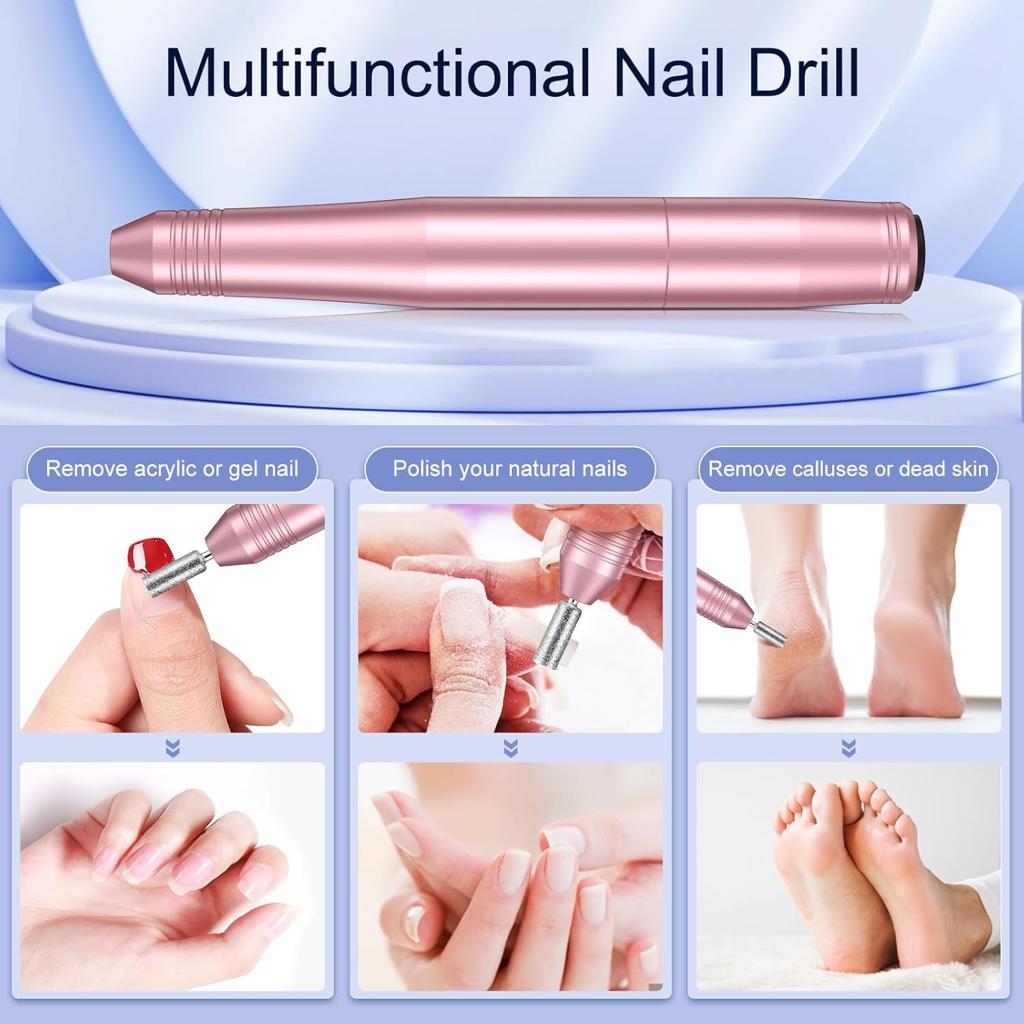 Electric Nail Files, Professional Nail Drill Machine, 20000RPM Adjustable Speed Manicure Pedicure Set with 6 Drill Bits, Low Vibration Low Noise Electric Nail Drill for Gel/Acrylic Nails for Beginner