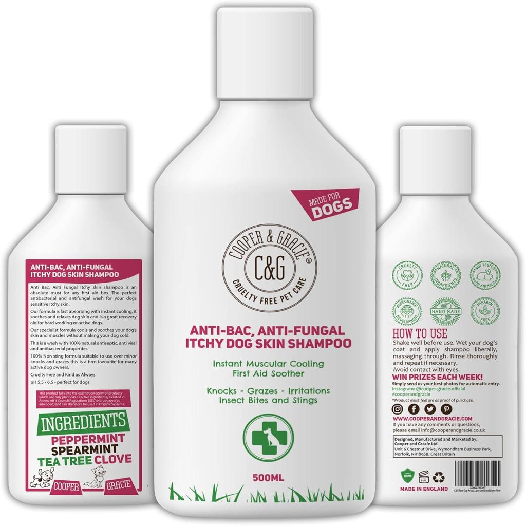 C&G Pets Dog Shampoo For Itchy Skin Antibacterial And Antifungal | Natural Medicated Low Lather Safe Formula | Fast Absorbing And Skin Cooling First Aid | Great For Grazes Skin Irritation