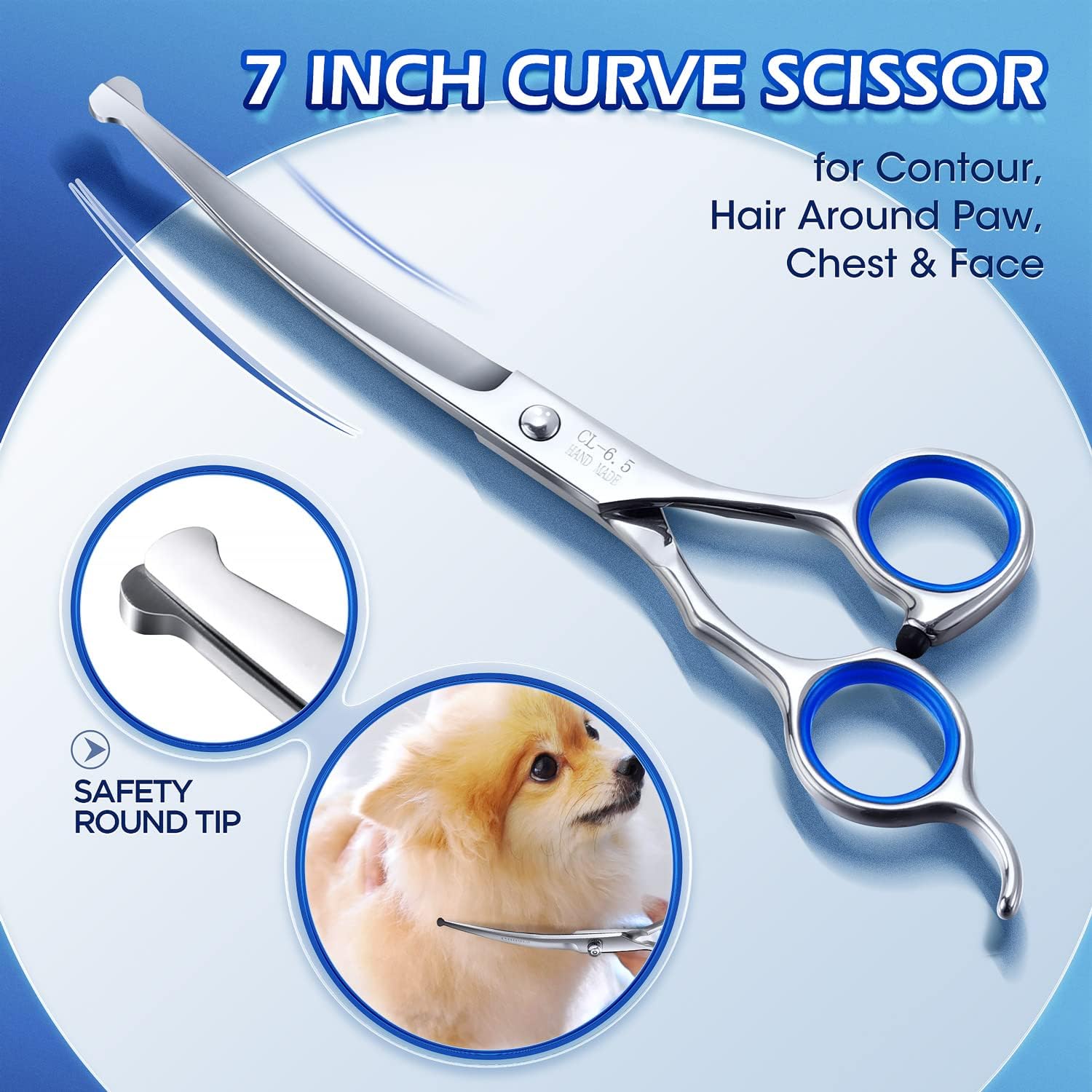 Gimars Professional 5 in 1 Dog Grooming Scissors, 4CR with Round Safety Tip, Heavy Duty Titanium Coating, Straight and Thinning and Curved Scissors