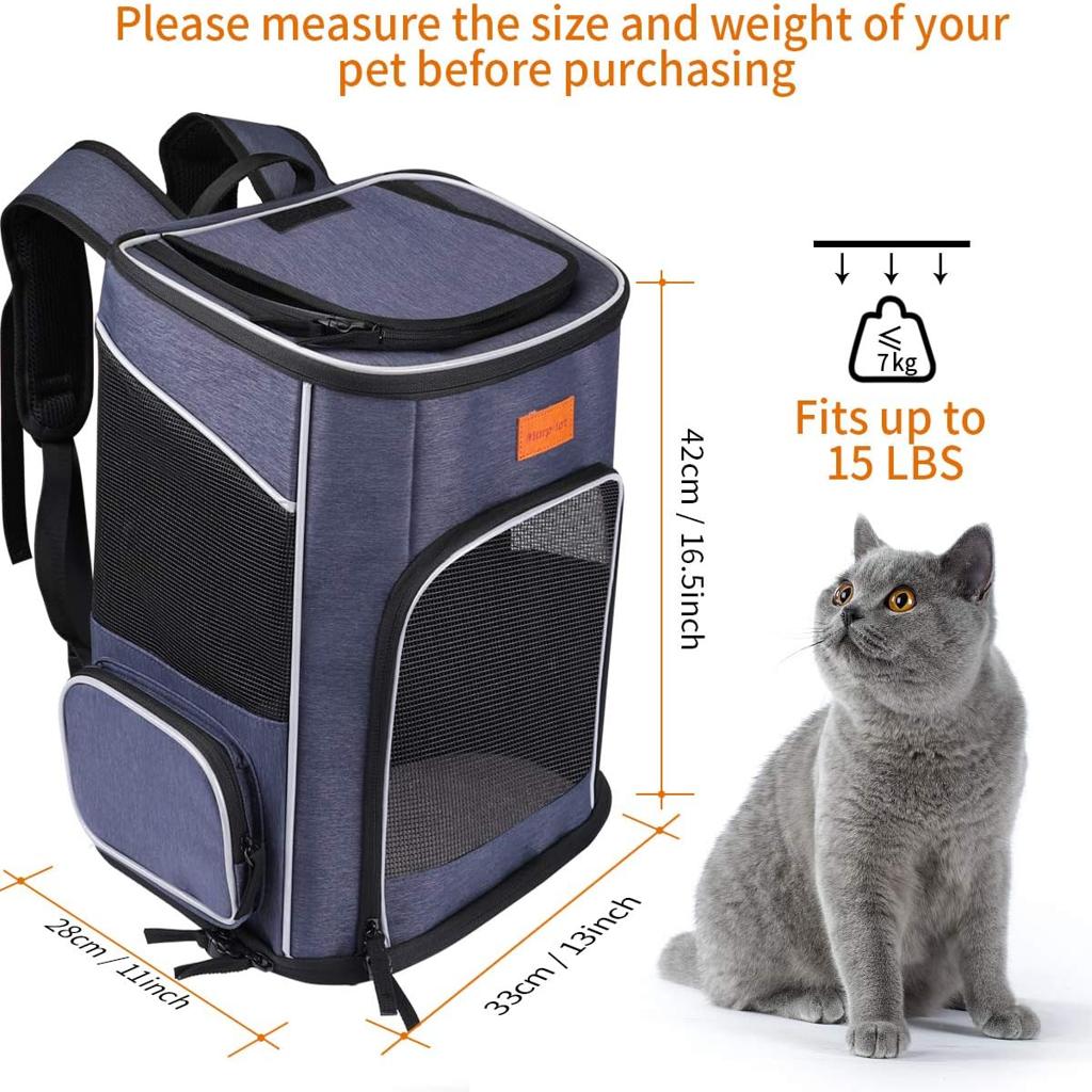 morpilot Cat Carrier Backpack, Foldable Pet Carrier Backpack for Cats and Small Dogs, Dog Backpack Carrier with Ventilated Design Inner Safety Strap, Puppy Carrier Bag for Travel Camping Hiking blue [Energy Class A]
