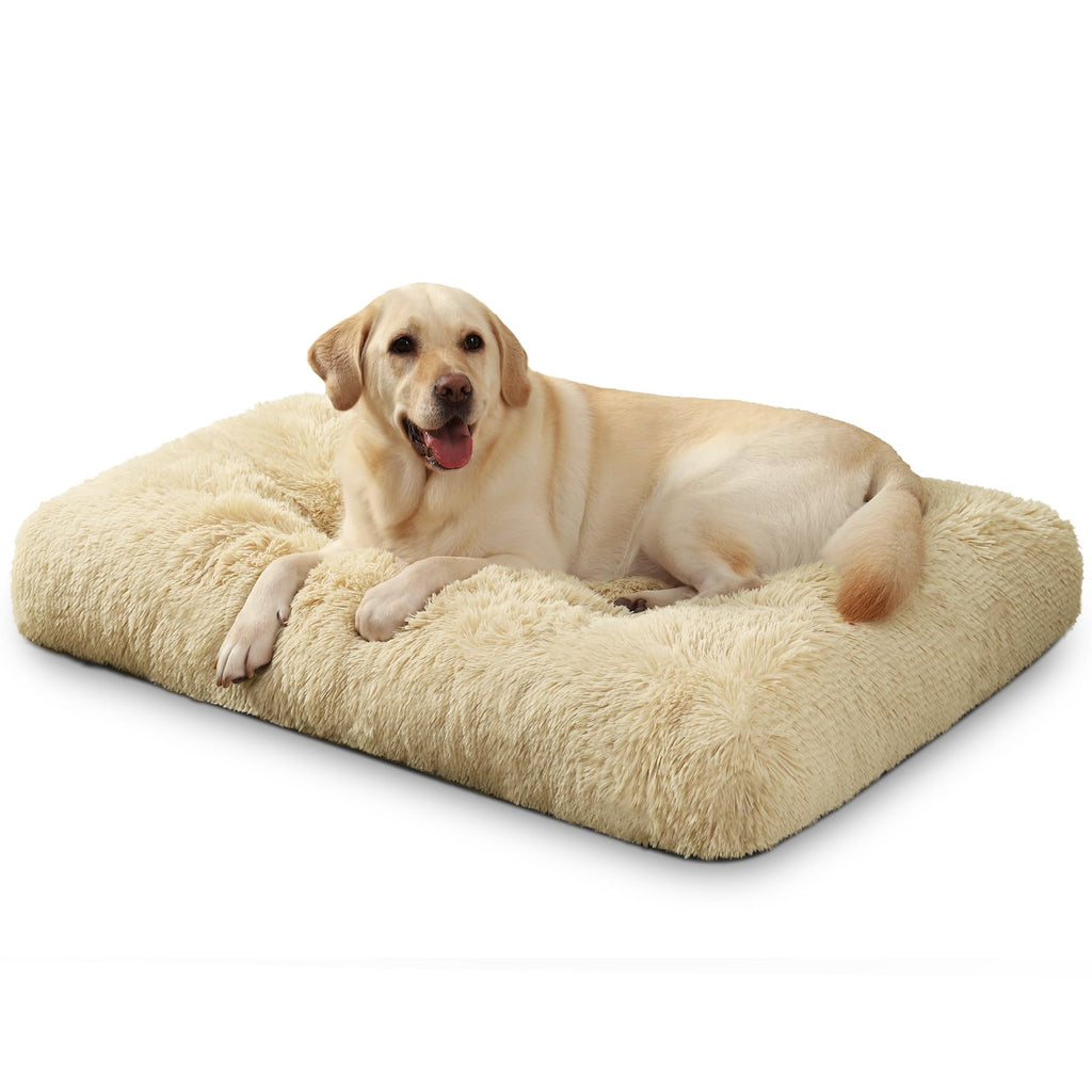 KSIIA Extra Large Dog Bed Washable, XL Calming Crate Mattress with Non Skid Bottom, Fluffy Anti Anxiety Dog Beds, Pet Pillow Cushion, Dark Grey, 105x70x9cm