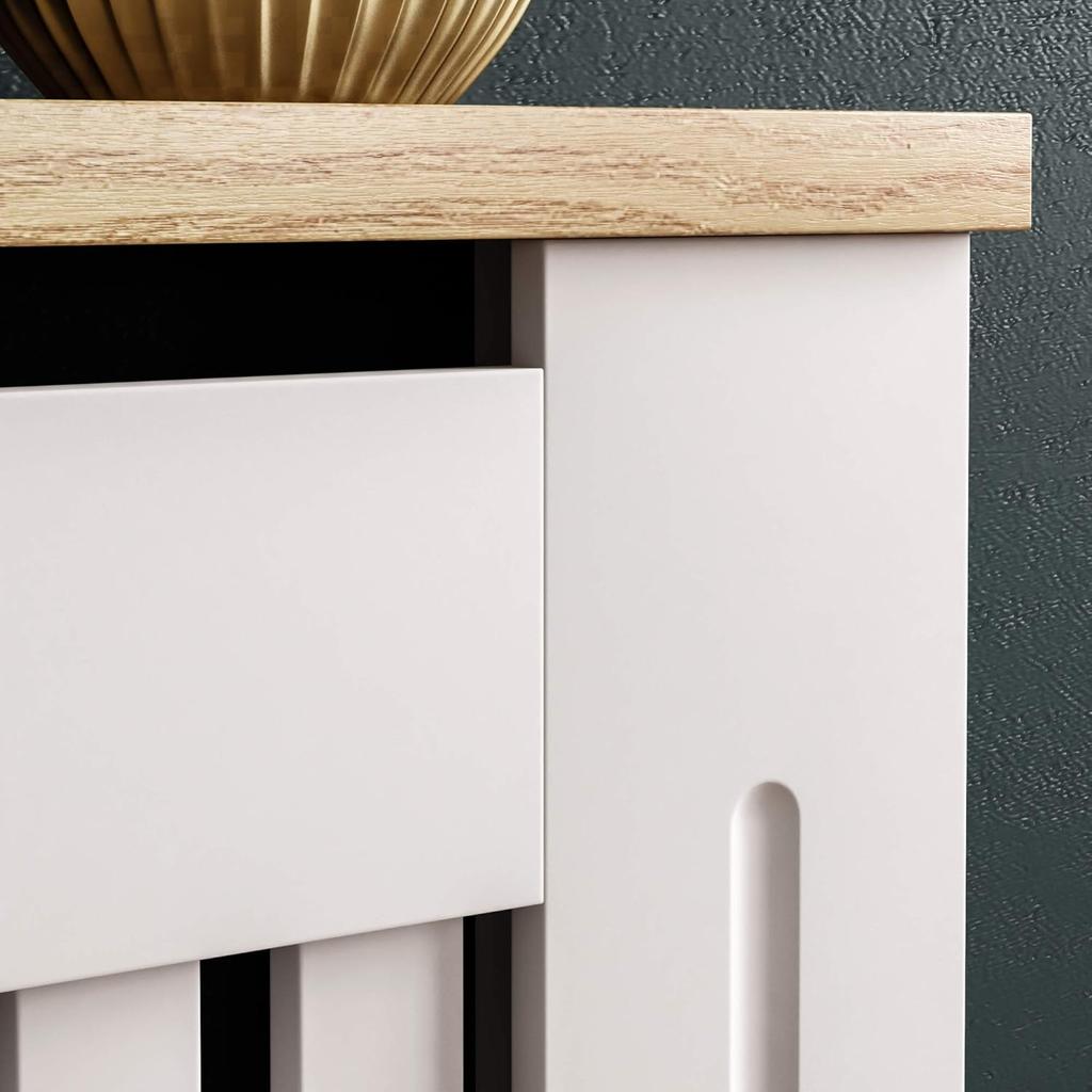 Vida Designs Arlington Radiator Cover White Modern Painted MDF Cabinet, Slats, Grill, Wood Top Shelf, Medium (H: 83.3 / W: 111 / D: 19 cm)