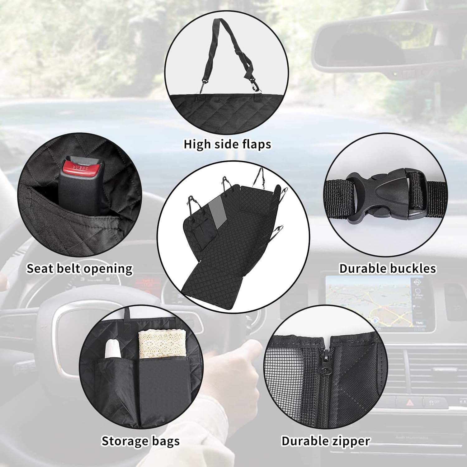 Sosayet Dog Blanket Car Rear Seat - 4-in-1 Car Seat Cover for Dogs with Side Protection, Viewing Window & Seat Belt - Waterproof, Non-Slip, Scratch-Resistant - 137 x 147 cm for Car, SUV & Van
