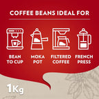 Lavazza, Qualità Rossa, Coffee Beans, with Aromatic Notes of Chocolate and Dried Fruit, Arabica and Robusta, Intensity 5/10, Medium Roasting, 1 Kg