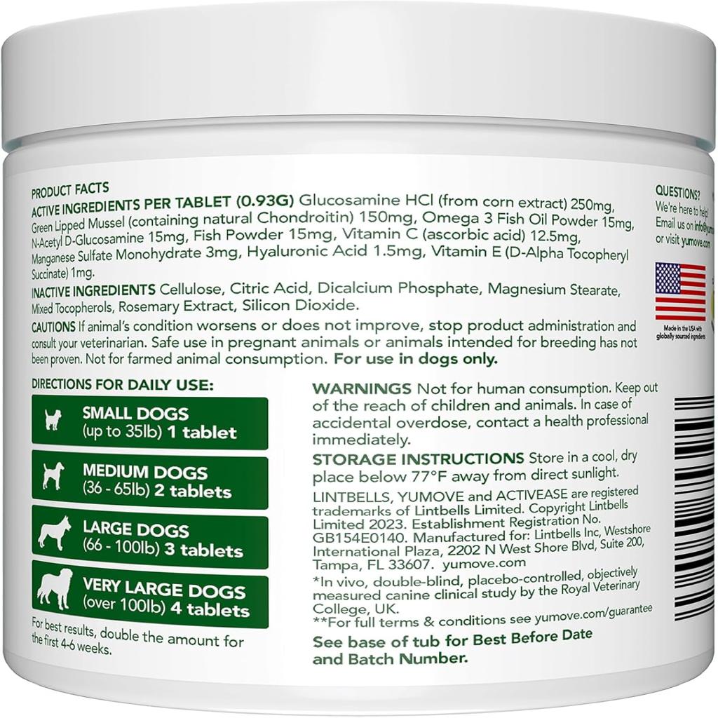 YuMOVE Senior Dog Joint Supplement - 120 Tablets, For Dogs Aged 8+ - Hip & Joint Aid for Older Dogs with Glucosamine, Chondroitin, ActivEase Green Lipped Mussel, Higher Strength for Joint Care